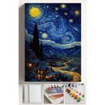 Corvo Sayılarla Boyama Çerçeveli Hobi Seti Numaralı Tuval Fırça Boya Kasnaklı Yıldızlı Gece Köy 40X50 Cm