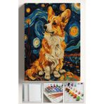 Corvo Sayılarla Boyama Hobi Seti Çerçeveli Numaralı Tuval Fırça Boya Kasnaklı Yıldızlar Corgi 40X50 Cm