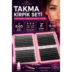 COS COSCELİA 640 Adet Demet Takma Kirpik Seti D Kıvrım 9-16 mm 20D 30D 40D 50D Doğal Hacimli Kirpik + Yapıştırıcı + Cımbız + Fırça