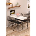 Cosargroup Yemek Masa Takımı Mutfak Masası Cafe Masası 4 Adet Tel Sandalye 1 Adet Masa 60x120 Beyaz Gri