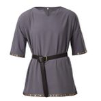 COSDREAMER Erkek Ortaçağ Viking Tunik LARP Şövalye Savaşçısı Rönesans Gömleği Korsan Kostümü Kemersiz (Gri, L)