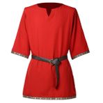 COSDREAMER Erkek Ortaçağ Viking Tunik LARP Şövalye Savaşçısı Rönesans Gömlek Korsan Kostümü Kemersiz (Kırmızı, XL)