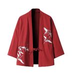 COSDREAMER Japon Kimono Hırka 3/4 Kollu Baskı Gevşek Ceket, kırmızı, M