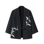COSDREAMER Japon Kimono Hırka 3/4 Kollu Baskı Gevşek Ceket, siyah, L