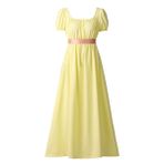 COSDREAMER Kadın Ortaçağ Viktorya Dönemi Yüksek Bel Retro Regency Elbise Bayan Retro Kurdele Fırfırlı Kabarık Kollu Elbise, Yellow, XXL Plus Tall
