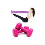 Cosfer 2x1 kg Fuşya Dambıl + Orta Drenç Pilates Bandı Lastiği
