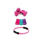 Cosfer Dambıl 2x1 kg, Pilates Çemberi 38 cm, 3'lü Pilates Bandı 90x7,5 cm, Fuşya
