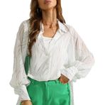 Cosiki Kadın See Through Gömlek, Günlük Uzun Kollu Gömlek Çizgili Desenler Manşet Papyon Beyaz Ofis Için (XL)
