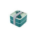 Cosiness Double Kare Iki Katlı Lunch Box Beslenme Saklama Kutusu - Yeşil