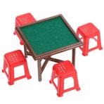 COSMEVIVI 1 Takım Bebek Evi Mahjong Masası Minyatür Mobilya Aksesuarları 4 Sandalyeli Mahjong Masası Mini Ev Mobilyaları Mikro Peyzaj Taburesi Mini Oyun Odası Mahjong Çalışma Masası Keçe