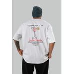Cosmopolıtan Kokteyl Baskılı Oversize T-Shirt Erkek Kadın %100 Pamuk Bisiklet Yaka Tişort - Beyaz - XL