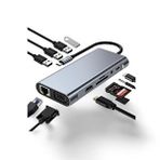 Cosmostech Macbook Pro Air Type-c 11 In 1, 4k Hdmı, Vga, Pd, Usb3.0, Rj45 Ethernet, Sd/tf Card Reader, 3.5mm Aux, Çevirici Hub Ada Gri