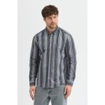 Cosplay Erkek Dikine Çizgili Button Down Yaka Melanj Kışlık Pamuk Gömlek - 2XL - 0-Gri