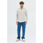 Cosplay Erkek Relax Fit Kadife Uzun Kollu Gömlek - 2XL - Taş