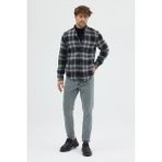 Cosplay Erkek Siyah Beyaz Flanel Oduncu Gömlek - Cepsiz, Kalın Kışlık Uzun Kollu Gömlek - XL