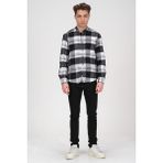 Cosplay Erkek Siyah Beyaz Kareli Flanel Oduncu Kışlık Cepsiz Gömlek Overshirt - 001 - Beyaz