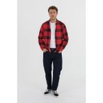 Cosplay Erkek Slim Fit %100 Pamuk Kareli Damalı Cepsiz Uzun Kollu Gömlek - Kırmızı - 2XL