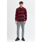 Cosplay Regular Fit Flanel Flam Dokulu Cepsiz Hakim Yaka Erkek Gömlek - XL - 00-Kırmızı