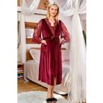 Cossy By Aqua 24160 Kadın Bordo Kadife Lohusa Gecelik Sabahlık Takım