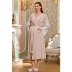 Cossy By Aqua 25144 Kadın Vizon Dantel Detay Midi Lohusa Sabahlık CB25144