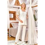 Cossy by Aqua Kadın Hamile Lohusa Kısa Kollu Dantel Detaylı Pijama Takımı, Krem, 36 Beden