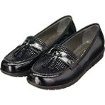 Costo Shoes 41,42,43,44 Kırışık Rugan Damla Baskı Garnili Esnek Yumuşak Konfort Taban Dört Mevsim Giyime Uygun Zarif Leofer Büyük Numara Kadın Ayakkabı - Siyah