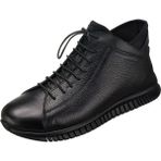 Costo Shoes AG1997 Siyah Dana Derisi ve Siyah Streç Bozğazlı Rahat Şık Giyimi Kolay Erkek Büyük Numara Bot Yeni Sezon - Siyah Deri