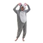 COSUSKET Snug Fit Üniseks Yetişkin Tulum Pijama, Flanel Cosplay Hayvan Tek Parça Cadılar Bayramı Kostümü Pijama Ev Giyimi, Gri Fil, XL