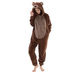 COSUSKET Snug Fit Üniseks Yetişkin Tulum Pijama, Flanel Cosplay Hayvan Tek Parça Cadılar Bayramı Kostümü Pijama Ev Giyimi, Kahverengi ayı, L