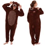 COSUSKET Snug Fit Üniseks Yetişkin Tulum Pijama, Flanel Cosplay Hayvan Tek Parça Cadılar Bayramı Kostümü Pijama Ev Giyimi, Kahverengi ayı, M