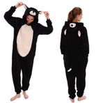 COSUSKET Snug Fit Üniseks Yetişkin Tulum Pijama, Flanel Cosplay Hayvan Tek Parça Cadılar Bayramı Kostümü Pijama Ev Giyimi, Siyah kedi, XS