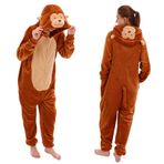 COSUSKET Snug Fit Üniseks Yetişkin Tulum Pijama, Flanel Cosplay Patlıcan Tek Parça Cadılar Bayramı Kostümü Pijama Ev Giyimi, Maymun, XS
