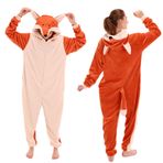COSUSKET Snug Fit Üniseks Yetişkin Tulum Pijama, Flanel Cosplay Patlıcan Tek Parça Cadılar Bayramı Kostümü Pijama Ev Giyimi, Tilki, S