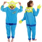 COSUSKET Uygun Unisex Yetişkin Yabancılar Tulum Pijama, Cadılar Bayramı Flanel Kadın Cosplay Tek Parça Kostüm, Yeşil/Mavi, S