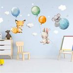 cosy home gift Çocuk odası dekor karikatür uçan balon sıcak koala tilki tavşan sulu boya duvar sticker pvc