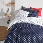 Coté Blanc Dots Mavi Ranforce Battal Boy Çift Taraflı Nevresim Takımı - 240 x 220 cm - Beyaz - Mavi