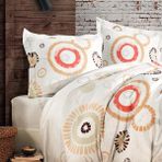 Coté Blanc Etnik Geometrik %100 Pamuk Çift Kişilik Nevresim Takımı - 200 x 220 cm - Bej