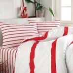 Coté Blanc Simple Line Kırmızı %100 Pamuk Tek Kişilik Nevresim Takımı - 160 x 220 cm - Kırmızı - Beyaz