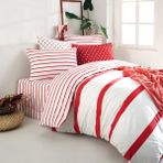 Coté Blanc Simple Line Kırmızı Pamuk Ranforce Çift Kişilik Nevresim Takımı - 200 x 220 cm - Kırmızı - Beyaz