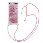 COTDINFOR iPod Touch 7 kılıf ile uyumlu sıvı parıltılı Flip Cover Protective Sparkle Floating Bling Silikon Lanyard cep telefonu kılıfları iPod Touch 5/6/7 TPU Rose Love YB için