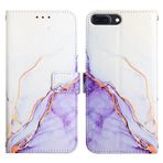 COTDINFOR iPod Touch ile Uyumlu 7 Kılıf Kapaklı Cüzdan Kapak Mermer PU Deri Manyetik Kayış Kart Yuvalı Darbeye Dayanıklı Koruyucu Telefon Kılıfı iPod Touch 5/6/7 Kabuk Mermer Beyaz Mor YB.