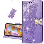 COTDINFOR Samsung Galaxy A04E Kılıf Darbeye Dayanıklı PU Deri Kapaklı Cüzdan Telefon Kılıfları Kickstand Folyo Kart Tutucu Koruma Kılıfı Galaxy A04E / F04 / M04 Elmas Kelebek Mor SD için