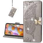 COTDINFOR Samsung Galaxy A35 için Kılıf Deri Darbeye Dayanıklı Kapaklı Cüzdan Kart Tutucu Kickstand Telefon Kılıfı Galaxy A35 Elmas Kelebek Gri SD için Kapak