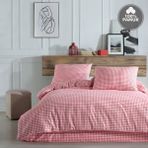 Cote Blanc Mini Kare %100 Pamuk Battal Boy Nevresim Takımı - Pembe - 240 x 220 cm