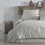 Cote Blanc Mini Kare %100 Pamuk Çift Kişilik Nevresim Takımı - Bej - 200 x 220 cm