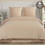 Cote Blanc Plain %100 Pamuk Flanel Çift Kişilik Lastikli Çarşaflı Nevresim Takımı - Bej - 200 x 220 cm