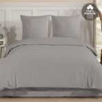 Cote Blanc Plain %100 Pamuk Flanel Çift Kişilik Lastikli Çarşaflı Nevresim Takımı - Gri - 200 x 220 cm