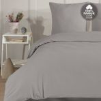 Cote Blanc Plain %100 Pamuk Flanel Tek Kişilik Lastikli Çarşaflı Nevresim Takımı - Gri - 160 x 220 cm