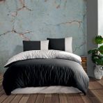Cote Blanc Plain Siyah Gri Pamuk Ranforce Battal Boy Çift Taraflı Nevresim Takımı - Gri - Siyah - 240 x 220 cm