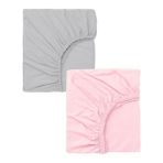 Cotenconcept 2 Adet 70 x 120 x 20 cm Anne Yanı Lastikli Penye Kumaş Bebek Çarşafı - 70 x 120 cm - Pembe - Gri